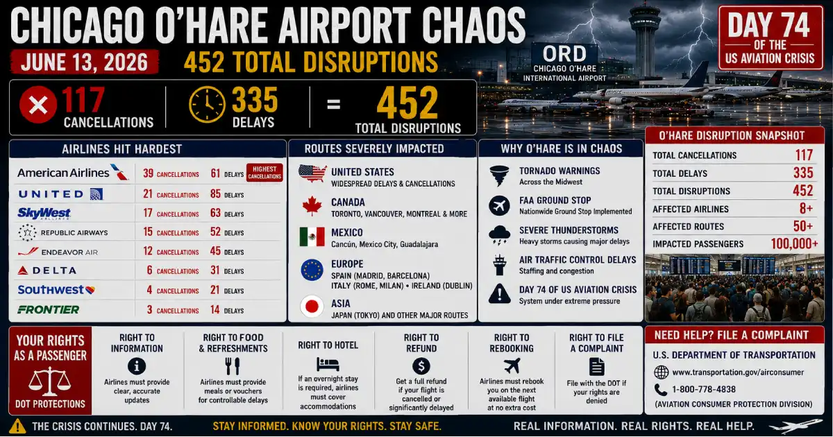 1781532706420_chicago ohare airport june 13 2026 117 cancellations 335 delays american united skywest republic tornado warnings